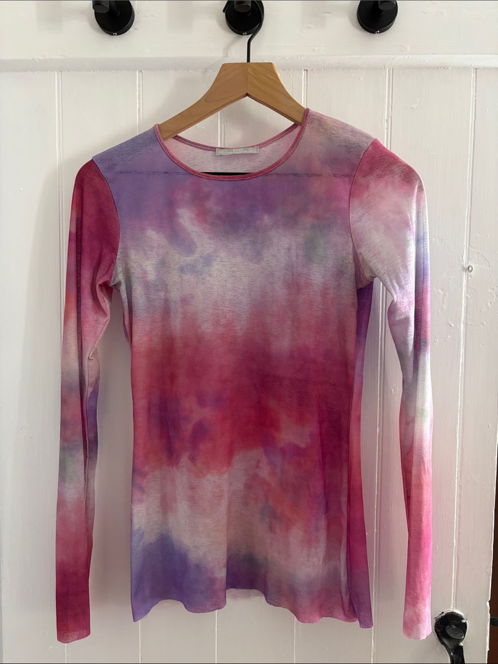 Sheer Tie-Dye Long Sleeve Top - Pink Multi